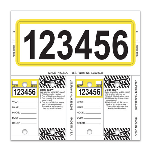 Custom YELLOW Color-Top ConsecuTAGS (VT-227) - QTY. 125 per box w/ rings