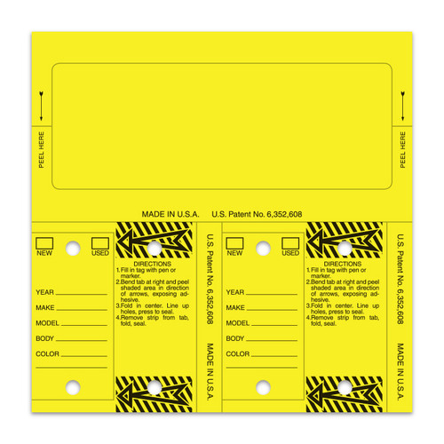 Blank Solid YELLOW ConsecuTAGS - QTY. 125 per box w/rings