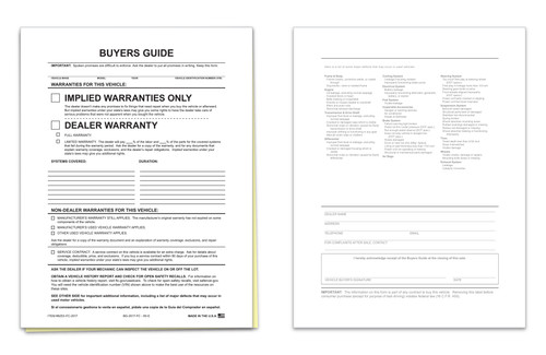 (2017) 2-Part Buyers Guide - Implied Warranty - 2 Part - Spanish - Qty. 100