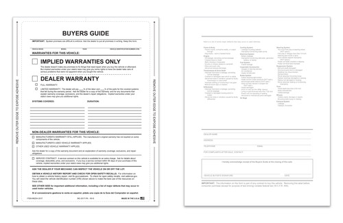 (2017) 2-Part Buyers Guide - Implied Warranty - P/A - No Lines - Qty. 100