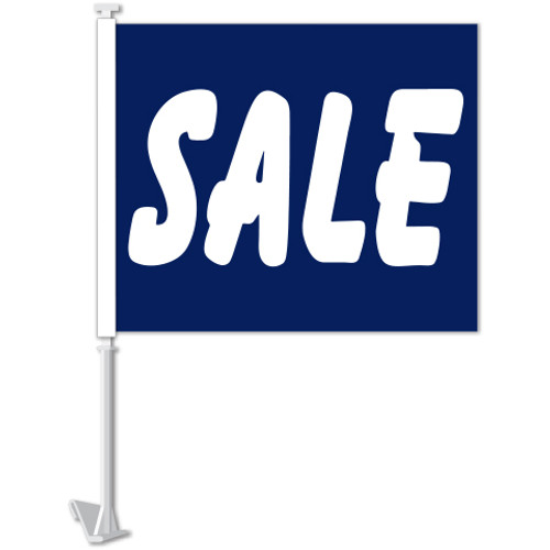 Window Clip-On Flags With Car Lot Slogans - Sale - Blue & White