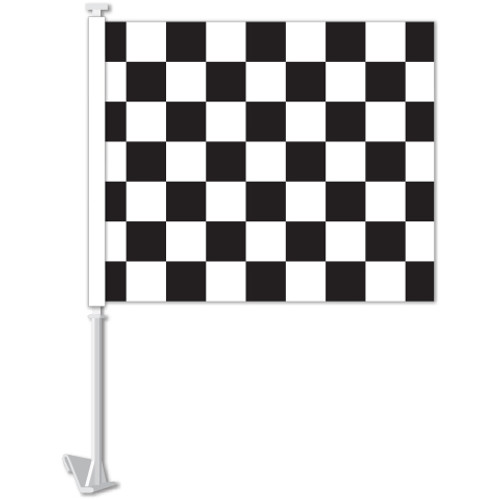 Window Clip-On Flags With Car Lot Slogans - Black Checkered