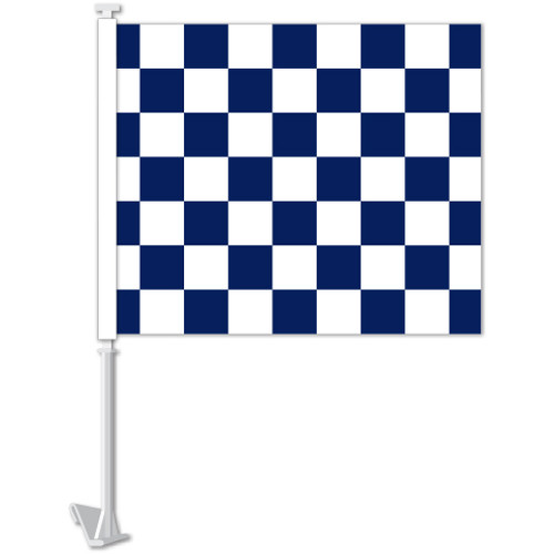 Window Clip-On Flags With Car Lot Slogans - Blue Checkered