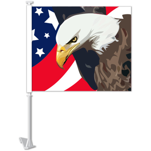 Window Clip-On Flags With Car Lot Slogans - Patriotic with Eagle