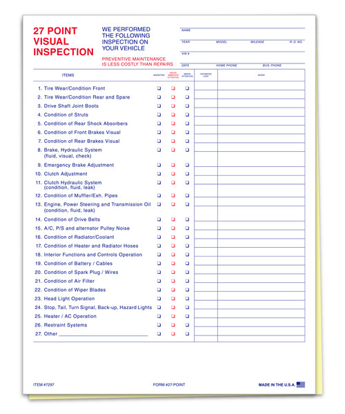 27-Point Inspection 2-Part Form