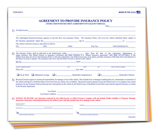 Agreement to Provide Insurance (#4810) - QTY. 100