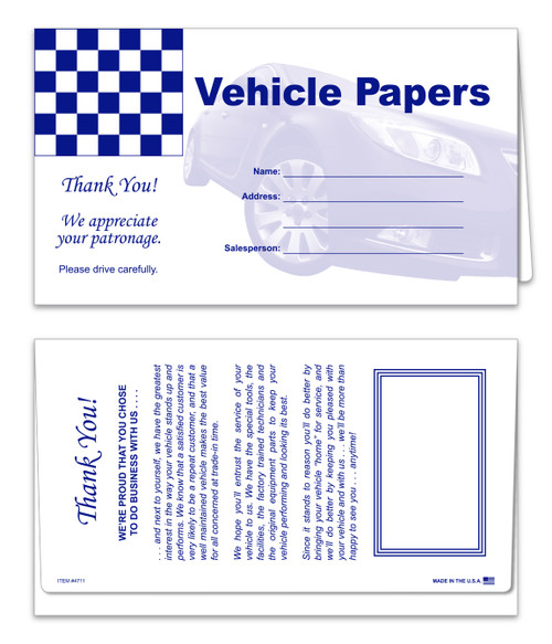 Paper Document Holders - Vehicle Papers
