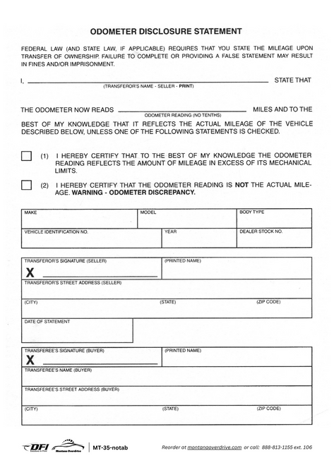 Odometer Disclosure Statement - No Tab (QTY. 250)