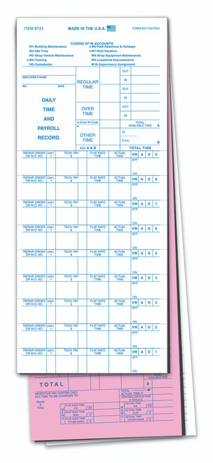 Job Time Tickets 133: Form# JT-VW-PSG (250 qty)