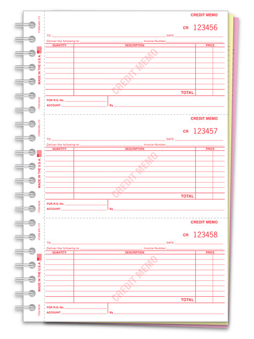 3-Part Credit Memo Books - PLAIN (Form# RL-113)  150/book