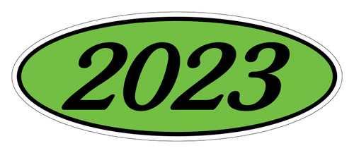 Oval Year Window Sticker : Black on Green - (QTY: 12)