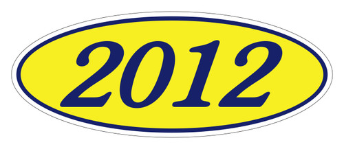 Oval Year Window Sticker - Navy Blue on Yellow (QTY: 12)