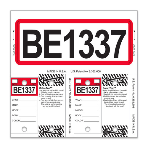 Custom RED Color-Top ConsecuTAGS (VT-227) - QTY. 125 per box w/ rings