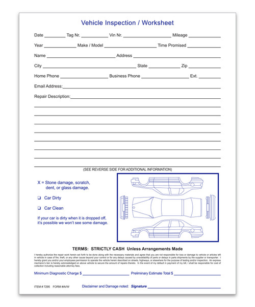 Vehicle Inspection Worksheet   Form# AVW