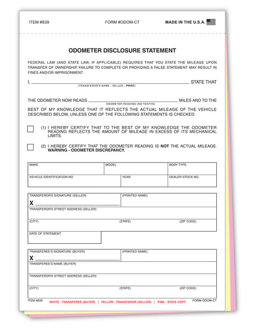 Odometer Disclosure Statements Form ODOM-CT