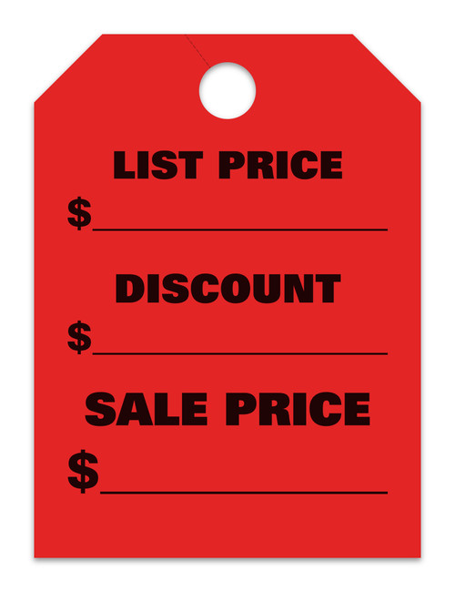 Mirror Hang Tags (Jumbo ) LIST/DISCOUNT/SALES PRICE - RED