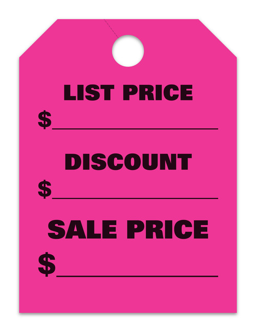 Mirror Hang Tags (Jumbo ) LIST/DISCOUNT/SALES PRICE - FLOURESCENT PINK