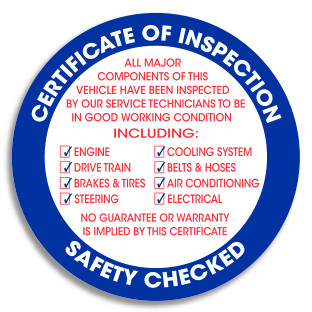 Certificate of Inspection Sticker