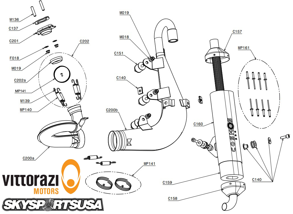 Vittorazi - Parts - Cosmos 300 Dual Start/Twin Spark - Exhaust 