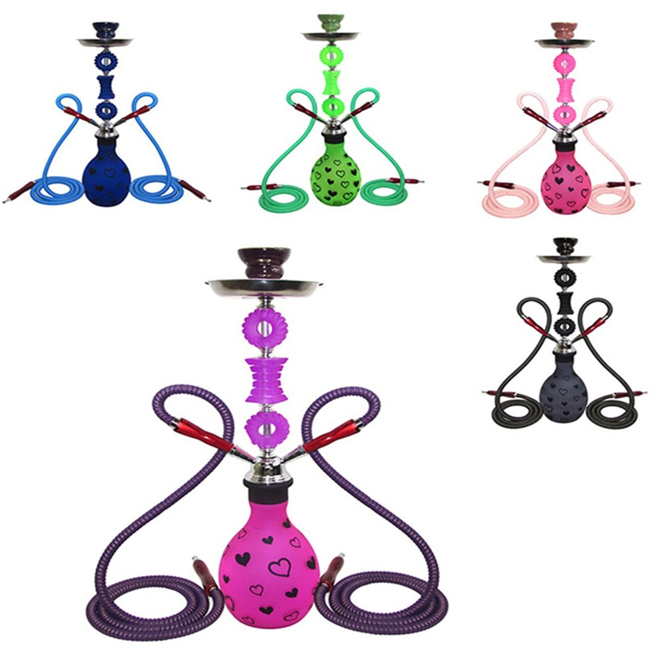 ＊♡hisoa♡＊ Zebra Smoke Heart 22 Inch Double Hose Hookah - Assorted