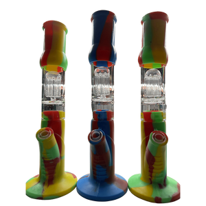 Silicone Water Pipe with Tree Perc and Glass Downstem