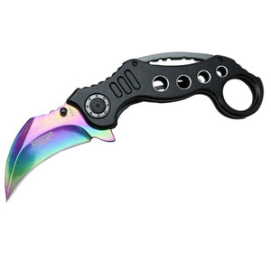 Defender-Xtreme 7 Spring Assisted Rainbow Handle Skinner Knife Steel Blade