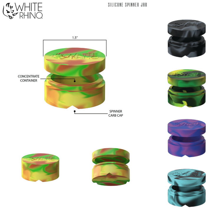 White Rhino Round Silicone Spinner Jar & Carb Cap- Assorted Colors*