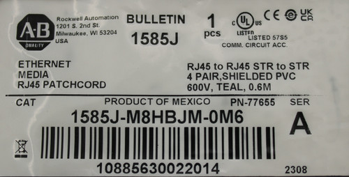 ETHERNET PATCH CABLE, 0.6M, TE - 100513671