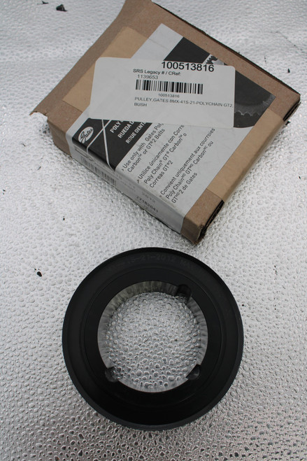 Gates 
 SRS Legacy # / CRef: 
 1139653 
 POLY 
 PULLEY, GATES 8MX-41S-21-POLYCHAIN GT2, 
 100513816 
 BUSH 
 RUEDA D 
 100513816 
 ROUE DENTI 
 > Use only with Gates Pol 
 Carbon™ or GT®2 Belts 
 SPROCKET 
 > Utilice únicamente con Corre 
 -- 2012 
 Poly Chain® GT® Carbon™ o 
 77182041 
 Correas GT®2 
 Convient uniquement aux courroies 
 Poly ChainMD GTMD CarbonMC ou 
 GTMD 2 de Gates