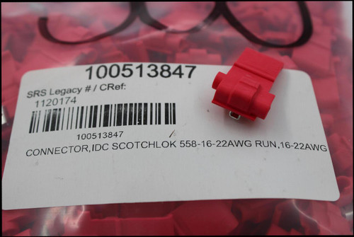 100513847 
 SRS Legacy # / CRef: 
 1120174 
 CONNECTOR,IDC SCOTCHLOK 558-16-22AWG RUN,16-22AWG 
 100513847