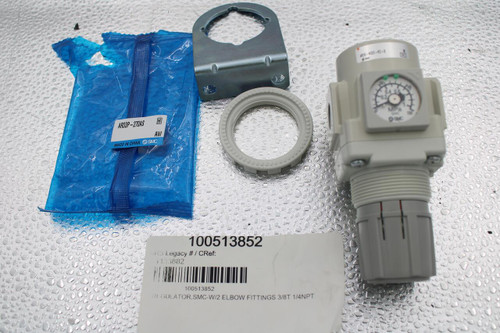 AR33P -270AS 
 H 
 AW 
 MADE IN CHINA SMC 
 100513852 
 SRS Legacy # / CRef: 
 1133882 
 100513852 
 REGULATOR,SMC-W/2 ELBOW FITTINGS 3/8T 1/4NPT