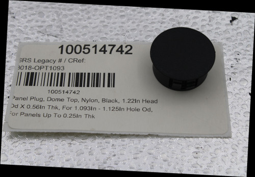 100514742 
 GRS Legacy # / CRef: 
 3018-OPT1093 
 100514742 
 Panel Plug, Dome Top, Nylon, Black, 1.22In Head 
 Dd X 0.56In Thk, For 1.093In - 1.125In Hole Od, 
 For Panels Up To 0.25in Thk