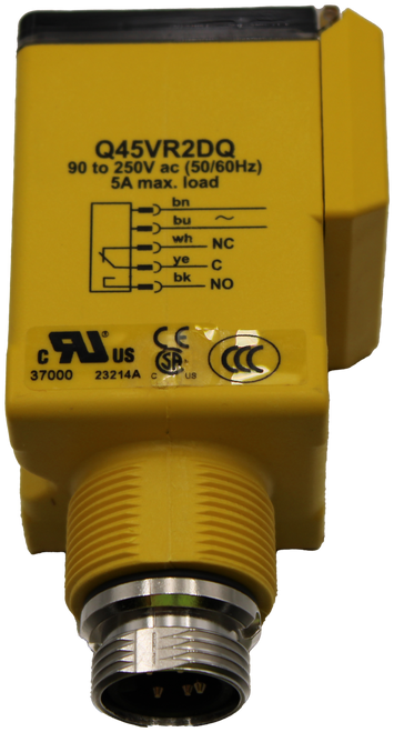 Q45VR2DQ 
 90 to 250V ac (50/60Hz) 
 5A max. load 
 bn 
 bu 
 wh 
 - NC 
 ye c 
 bk 
 - NO 
 Al'us 
 CSP 
 CC 
 37000 
 23214A 
 Pus