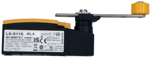 LS-S11S -RLA 
 I/T14048.5 \ - - 7 € 
 IEC 60947-5-1 IP66/67 
 Made in 
 AC-15:400V/4A:230V/6A;115V/6A 
 W 
 Germany 
 DC-13:220V/0,3A;110V/0,6A;24V/3A 
 Ui=400V ( ... +M12 ... Ui=250V) 
 Typ 1 3R 4X 12 13 
 06/2024 03 05 
 Uimp=4KV ( ... +M12 ... Uimp=2,5kV) 
 SP. 
 CONT 
 EO. 
 1A/250VDC 
 Eaton Industries GmbH 
 10A/300VAC 
 53105 Bonn, Germany . 
 165628 340B LISTED Q300: A300