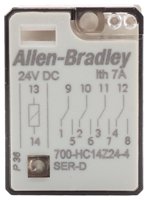 Allen-Bradley 
 24V DC 
 Ith 7A 
 13 
 9 10 11 12 
 14 
 1 
 234 
 5" 
 6 7 8 
 P 36 
 700-HC14Z24-4 
 SER-D