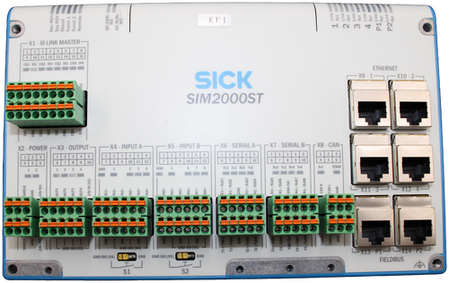 (2 - POWER 
 SHIELD 
 SHIELD 
 1 
 4 
 24V 
 9 10 11 
 CQ1 DI1 CQ3 D 
 1 
 5 
 2 3 4 5 6 7 
 X1 - 10 LINK MASTER 
 2 
 GND 
 GND 
 GND 
 24V IN 
 24V IN1 
 6 
 3 
 CQ3 
 3 DI3 CQ2 DI2 CQ4 DI 
 DI3 
 12 13 14 15 16 
 7X3 
 Dev RDY 
 OUT1 
 24V 
 Sys RDY 
 6 
 1 
 GND ISO (X3)- 
 OUT2 
 2 
 GND 
 Result 
 2 
 7 
 OUT3 
 Funct 1 
 OUTPU 
 3 4 
 8 
 3 
 C04 
 Funct 2 
 9 1 
 4 5 
 8 
 5 
 D14 
 012 
 Remote 
 24V IN (X3) 
 - 
 GND ISO (X4) 
 GND 
 24V 
 IN1+ 
 7 
 1 
 BF/ERR 
 2 3 4 5 6 
 NS 
 8 
 K4 - INPUT A 
 IN1+ 
 1 
 SF/RUN/ 
 IN2+ 
 MS 
 N/ / 
 9 10 
 GND ISO (X4) 
 24V 
 S1 
 T 
 2 3 4 
 IN2+ 
 24V 
 IN3+ 
 GND 
 - 
 12 
 IN4+ 
 GND ISO (X5) 
 GND 
 7 8 9 10 11 12 
 1 2 3 4 5 6 
 24V 
 IN5+ 
 - X5 - INPUT B 
 5 
 IN5+ 
 KE GND 
 GND ISO (X5) 
 IN6+ 
 S2 
 1-1 
 24V 
 6 7 8 
 IN6+ 
 SIM2000ST 
 SICK 
 24V 
 IN7+ 
 IN8- 
 KF1 
 6 7 8 9 10 
 1 2 3 4 5 
 T1+/TxD1 
 R1+/RxD1 
 X6 - SERIAL A - 
 Rx1 Tx1 Rx2 Tx2 
 T1-/TxD2 
 R1-/RxD2 
 GND 
 GND 
 T2+/TxD3 
 R2+/RxD3 
 T2-/TxD4 
 R2-/RxD4 
 -X7 - SERIAL B 
 6 7 8 9 10 
 1 2 3 4 5 
 T3+/TxD5 
 R3+/RxD5 
 Rx3 Tx3 Rx4 Tx4 
 T3-/TxDE 
 R3-/RxD6 
 GND IS 
 GND ISO 
 T4+/TxD7 
 R4+/RxD7 
 T4-/TxD8 
 R4-/RxD8 
 FX8 - CAN- 
 4 5 6 
 Act 
 CAN H 
 CAN H 
 23 
 CAN L 
 CAN L 
 Link 
 1 
 TERM 
 GND 
 GND 
 LAct 
 Link 
 Act ! 
 Link 
 3 
 Act 
 -X9 - 1 
 X11 - 3 
 X13 - P1- 
 A Link 
 Act 
 ETHERNET 
 Link 
 P1 
 FIELDBUS 
 - Act 
 ct F 
 P2 A 
 Act 
 - X14 - P2- 
 X10 - 2 
 X12 - 4