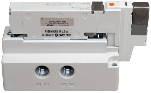 NONSO 
 dvr NI 30VW 
 1-0 . 7MPa 
 VQ2100-517 
 2 TESTED BY: MB 
 2111 
 9 J000981986 2 
 COSMO 
 INDIANAPOLIS 
 ASSEMBLED IN U.S.A. 
 OF JAPANESE SMIC PARTS 
 T 
 2 B 
 A 4