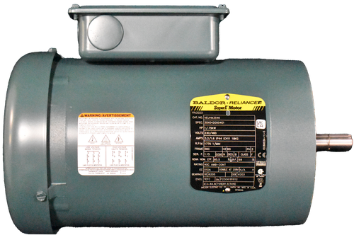 BALDOR · RELIANCE₪ 
 SuperE Motor 
 YR:2023 
 A WARNING/AVERTISSEMENT 
 MUST BE GROUNDS 
 CAT. NO. 
 VEUHM3546 
 AL CODES BY TRAINED 
 CE WITH THE NATION 
 CODE ANDSTOCA CODES BY TRAINED PERSONNEL TO PREVENT SERIOUS 
 PER DEVICES AND ALLOW MOTOR TO COME TO 
 MOTOR AND ANY ACCESSORY DEVICES AND ALLOW MOTOR TO 
 SPEC. 35X042G004G 
 JK 
 LE MOTEUR DOIT ETRE MIS A LA TO 
 A LA TERRE CONFORMEMENT AU COD 
 NATIONAL ET AUX CODES LOCAUX FAR 04 PERSONNE ONCE ANDBUTTER DE 
 HP 1/.75KW 
 D7 
 GRAVES CHOCS ELECTRIQUES AVANT DE PROCEDER EN ENTRETIEN UN WEITER DE 
 CEBRANCHEZ NE DE L'ALIMENTATION ELECTRIOU 
 EBRANCHEZ-E 
 EITHERET COMPLET DU MOTEUR 
 VOLTS 230/460 
 S 3.2/1.6 IP44 IC411 18KG 
 ROTATION 
 R.P.M. 1770 1/MIN 
 SURFACE CH 
 BASSE TENSION 
 Z 60 
 ASSE TE 
 MITE TENSION 
 FRAME |56C 
 PH 
 IEC60034-1 ;- 5 
 5 4 
 16 15 
 14 
 SER. F. 1.15 
 CODEN DES. B CLASS F 
 CE 
 19 18 17 
 12 11 
 3 |2 |1 
 NEMA NOM. EFF. 85.5 
 %.P.F. 69 
 % 
 LC0005E01 REV E 
 LINE/FIL 
 IMENTATION 
 RATING 40C AMB-CONT 
 NEMA 
 LINE/FILS D'ALIMENTATION 
 LINE/FILS D'ALIMENTATION 
 INTERCHANGE ANY TWO LINE 
 LINE LEADS TO CHANGE ROTATION 
 INTERVERTIR DEUIL DES TROIS PILS EP AUMENTATION POUR INVERSER LE SENS DE LA NO 
 DE LA NOTATION (PEU IMPORTE LESQUELS 
 CC 010A 
 USABLE AT 208V N/A 
 A 
 THERMOSTAT LEADS (WHEN PROVIDED) $- 
 ILS DU THERMOSTAT (AU BESOIN) 
 BEARINGS DE 6205 
 SDE |64 
 ODE 6203 
 ENCL |TEFC 
 SN F2304181612 
 IE3-84.8(75%)81.6(50%) 
 BALDOR ELECTRIC CO. FT. S 
 . AR. MFG. IN U.S.A. 
 NP2934L