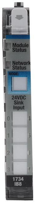 Module 
 Status 
 Network 
 Status 
 NODE: 
 24VDC 
 Sink 
 Input 
 0 
 in 
 2 
 3 
 1734 
 IB8