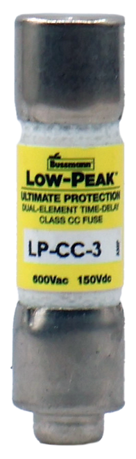 LOW-PEAK' 
 ULTIMATE PROTECTION 
 UAL-ELEMENT TIME-DELA 
 CLASS CC FUSE 
 LP-CC-3 
 600Vac 150Vdc