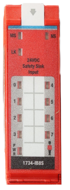 MS 
 NS 
 2AVOG 
 Safety Sink 
 Input 
 0 
 4 
 5 
 2 
 6 
 3 
 7 
 W 
 1734-IB8S