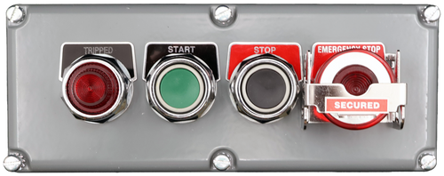 TRIPPED 
 START 
 STOP 
 EMERGEMAY OTOP 
 SECURED