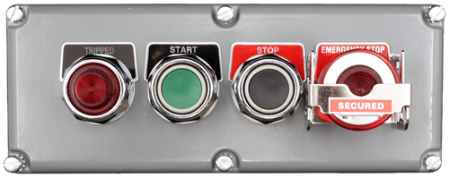TRIPPED 
 START 
 STOP 
 EMERGEMAY OTOP 
 SECURED