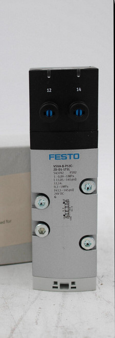 12 
 14 
 FESTO 
 O 
 VSVA-B-P53C 
 ZD-D1-1T1L 
 43702 
 P202 
 1 : - 0,09 - 1 MPa 
 ( -13,05 - 145 psi) 
 100749620 
 12,14: 
 STO 
 0.3 -1 MPa 
 (43,5 - 145 psi) 
 24V DC 
 SRS Legacy # / CRef: 
 G 
 zink 
 543702 
 57 3 
 100749620 
 14 42 
 VTSA 42mm 5/3-way valve, mid-position closed for 
 vacuum