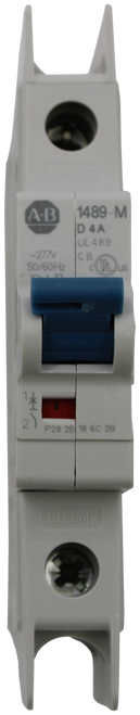A-B 
 1489-M 
 D 4A 
 UL 489 
 100750938 
 ~277V 
 C. B. 
 50/60Hz 
 (VLJus 
 150 M/10060 
 2 
 P29 2B 18 6C 2B 
 CU-only