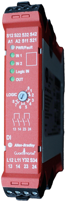 00 
 S12 S22 S32 S42 
 A1 A2 S11 S21 
 PWR/Fault 
 IN 
 IN 2 
 Logic IN 
 OUT 
 123 
 LOGIC 
 6 
 13 14 23 24 
 DI 
 AB 
 Allen-Bradley 
 Guardimarte® 
 L12 L11 Y32 S34 
 13 14 23 24