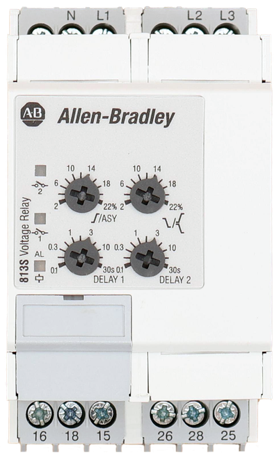 L2 
 L3 
 AB 
 Allen-Bradley 
 10 
 18 
 TIASY 
 0. 
 10 0.3 
 01 
 30s 01" 
 DELAY 1 
 DELAY 
 813S Voltage Relay 
 16 
 28 
 25