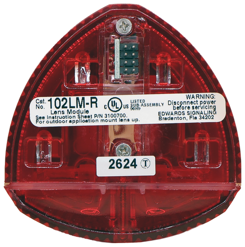 No . 
 WARNING: 
 102LM-R CUL US US ASSEMBLY Disconnect power 
 Lens Module 
 natruction 
 heet P/N 3100700. 
 For outdoor application mount lens up 
 S SIGNALING 
 Bradenton, Fla 34202 
 2624 T