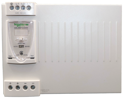 L1 L2-13 
 3x380 - 800 VAC 
 Schneider 
 Electric 
 ABL8WPS24400 
 4VDC-40A 
 AUTO J MANU 
 28.81 
 Uout 
 24V 
 -