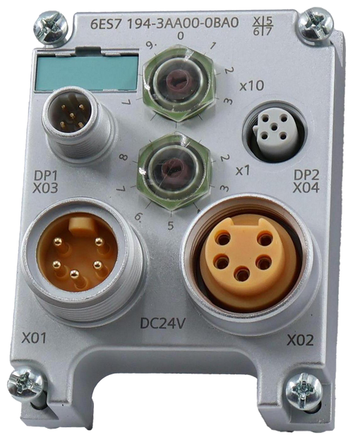 6ES7 194-3AA00-OBAO 
 XI5 
 0 
 7 
 N 
 ×10 
 00 
 N 
 DP1 
 ×1 
 DP2 
 X03 
 m 
 X04 
 7 
 6 
 5 
 DC24V 
 X01 
 X02